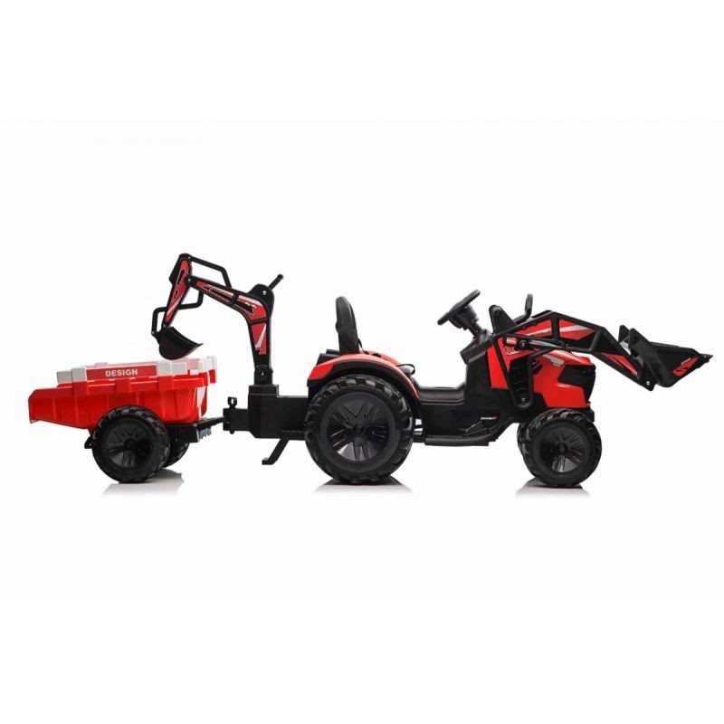 Tractopelle de chantier pour enfant avec remorque 12v 720t rouge