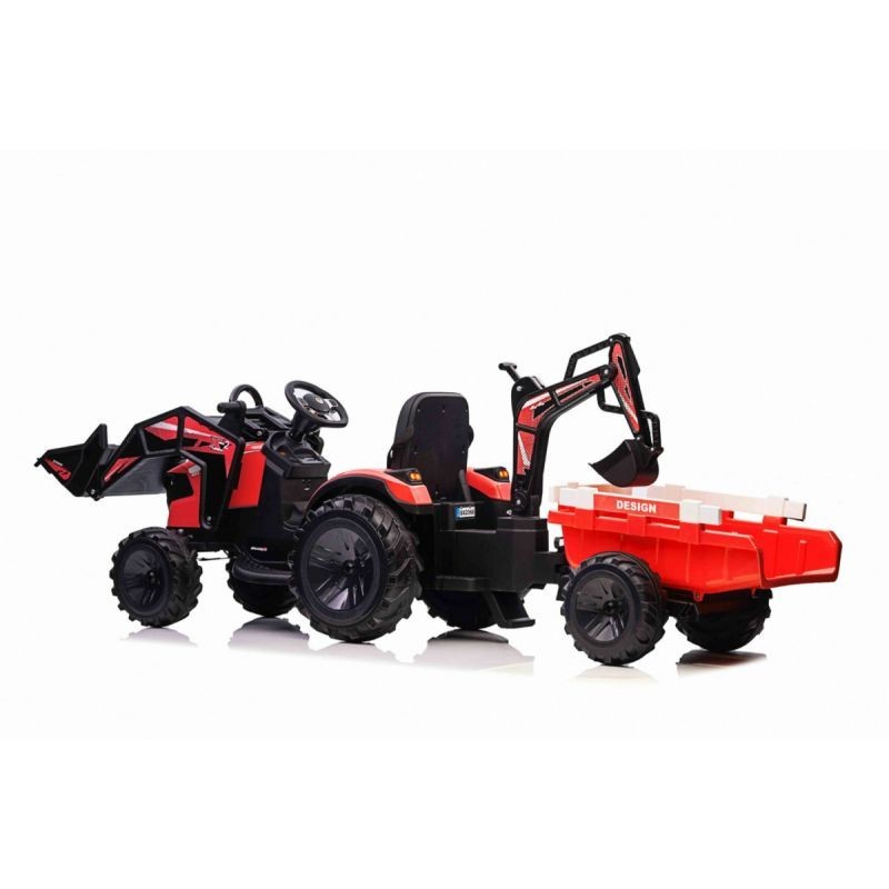 Tractopelle de chantier pour enfant avec remorque 12v 720t rouge