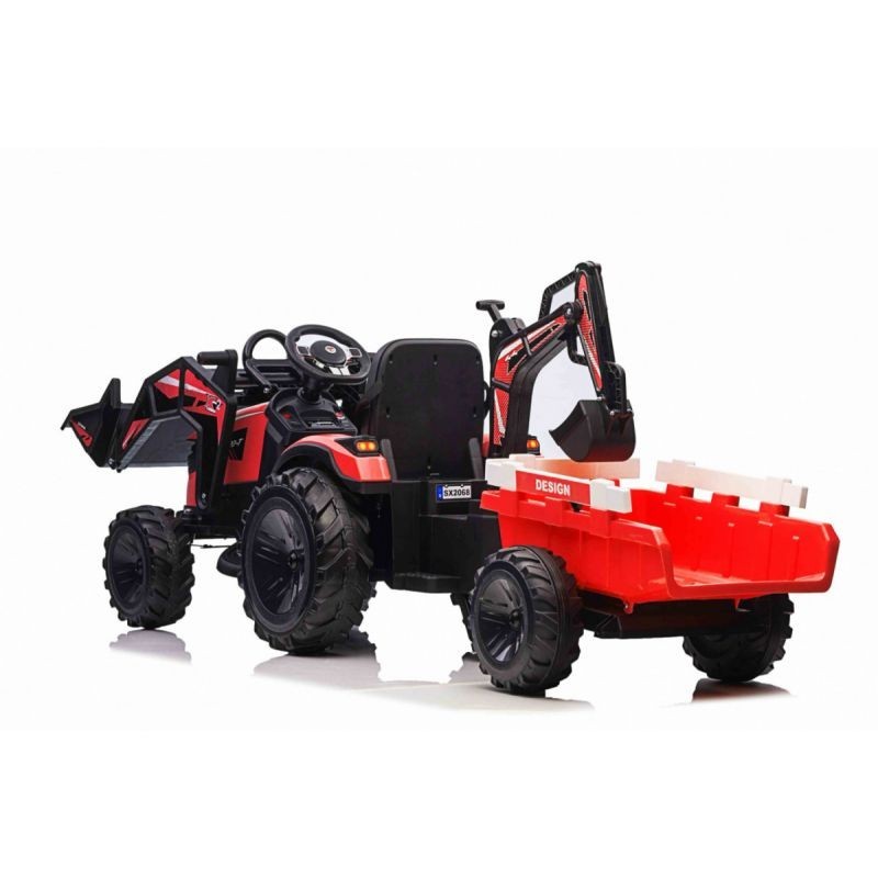 Tractopelle de chantier pour enfant avec remorque 12v 720t rouge