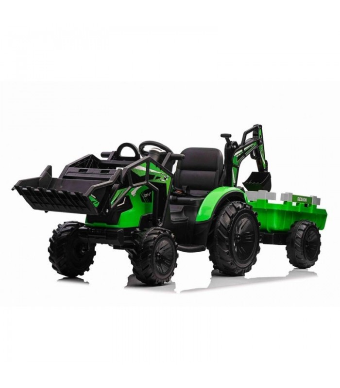 Tractopelle électrique avec remorque 12V 720T Vert - Pack Luxe