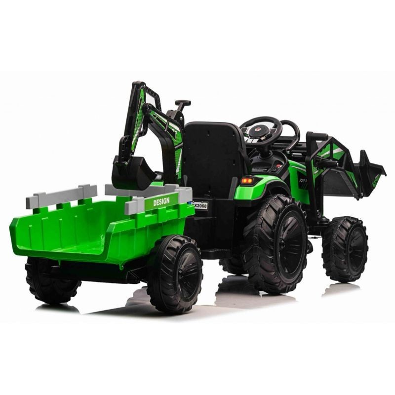 Tractopelle électrique enfant avec remorque 12v 720t vert - pack luxe