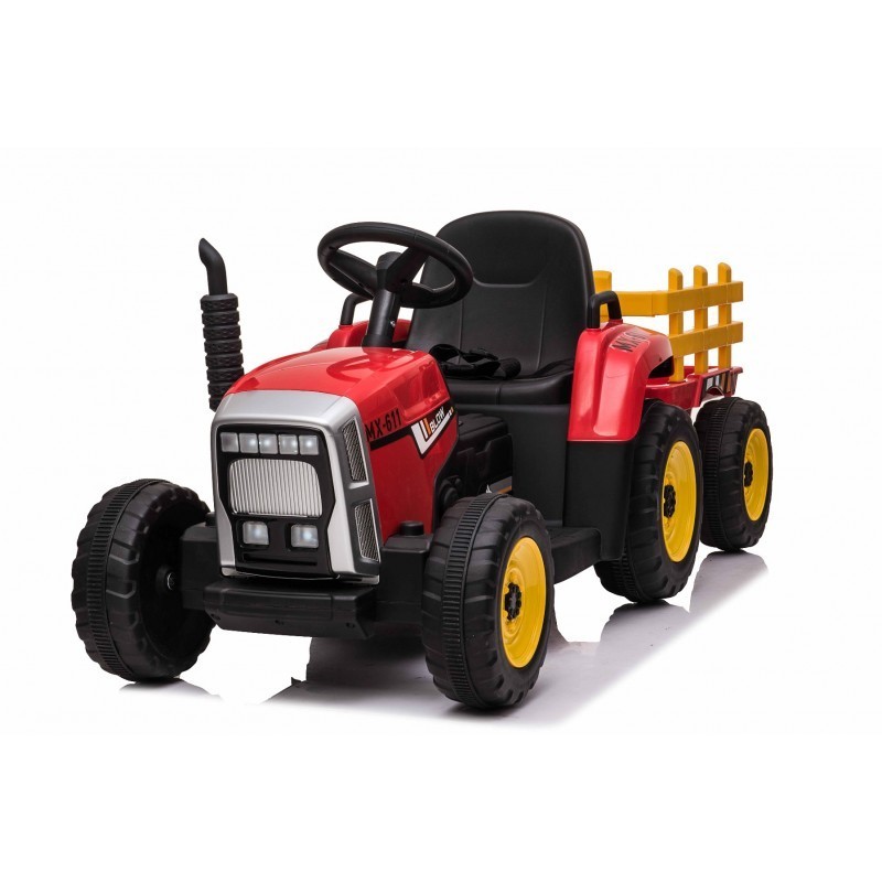 Tracteur électrique 12V avec remorque Rouge, tracteur rouge pour enfant