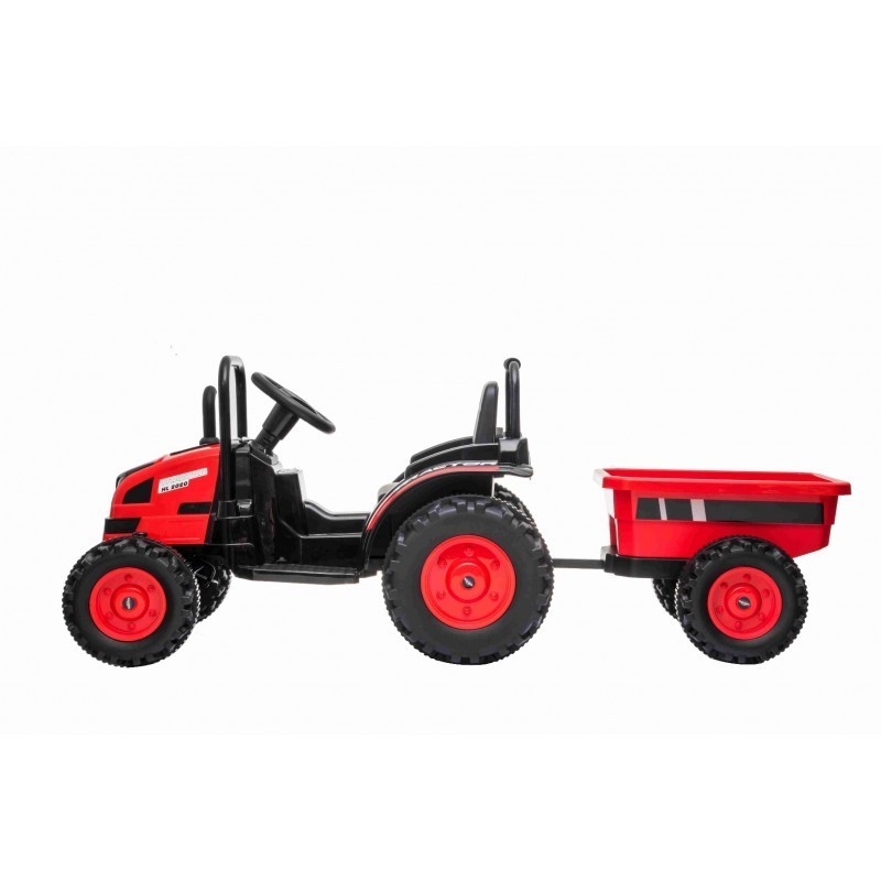 Tracteur électrique 12V avec remorque Rouge, tracteur rouge pour enfant