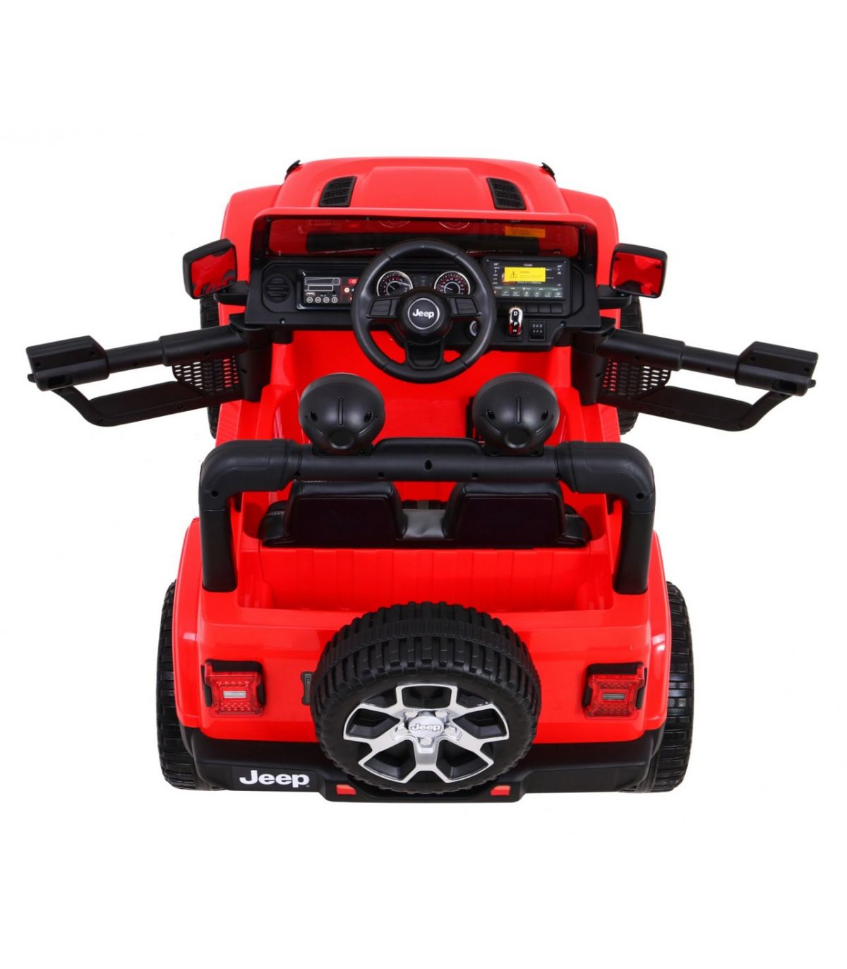 Jeep Wrangler Rubicon 12 V Machine électrique pour enfants 2 places avec télécommande Roues en caoutchouc EVA Siège en cuir Portes ouvertes Lumières LED Sons Bluetooth USB Voiture Chevauchable Full