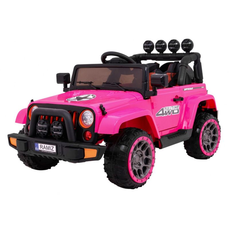 Voiture électrique 2 places 12v jeep mega fulltime rose - pack luxe