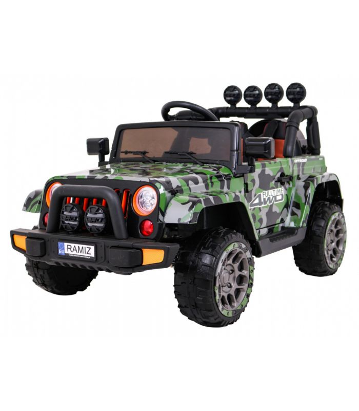 Voiture électrique 2 places 12V Jeep Mega Fulltime Militaire - Pack Luxe