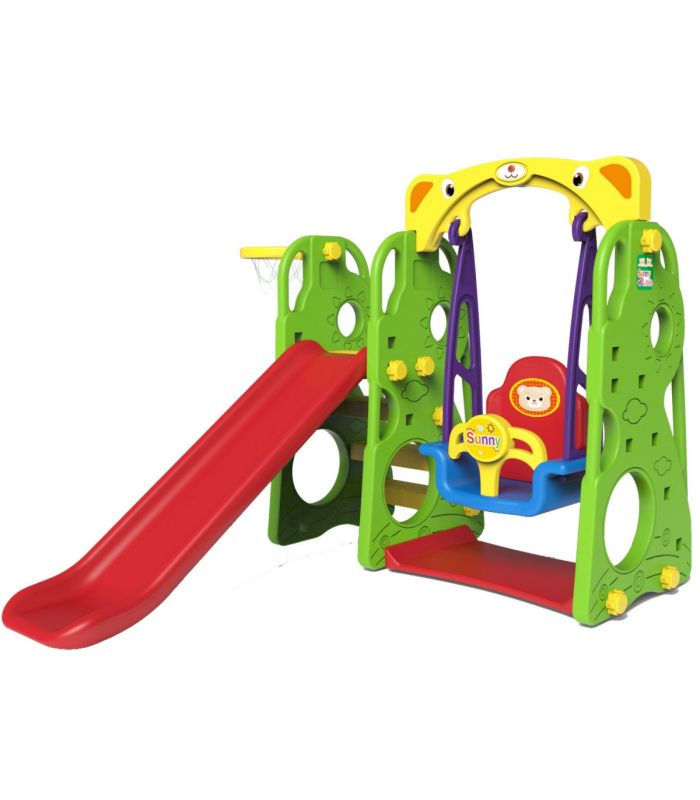 Toboggan + Balancoire + Basketball 3 en 1 Vert